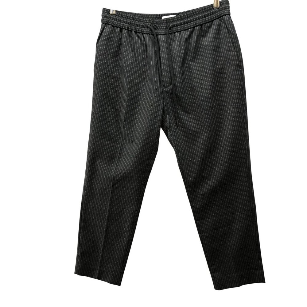 Topman Pull On Ankle Pants Mens 32 Gray Pinstriped Drawstring Tapered